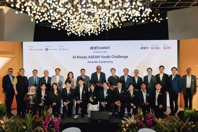Finalists from AI Ready ASEAN Youth Challenge and distinguished guests at the Opening Gala Dinner of ATxSummit 2026. (PRNewsfoto/Infocomm Media Development Authority of Singapore)