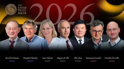 The Shaw Laureates 2026 (from left to right): Ken’ichi Nomoto and Stanford Woosley, The Shaw Prize in Astronomy; Anne Dejean, Hugues de Thé and Zhu Chen, The Shaw Prize in Life Science and Medicine; Emmanuel Candès and Camillo De Lellis, The Shaw Prize in Mathematical Sciences. (PRNewsfoto/Shaw Prize)