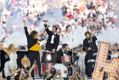THE KILLERS headline the UEFA Champions League Final Kick Off Show presented by Pepsi at the Puskás Aréna in Budapest, via Getty Images.