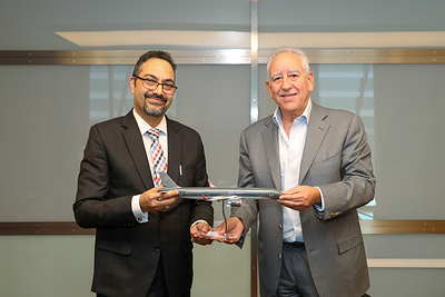 (L-R) Sandesh Bilagi, Chief Executive Officer, Ramco Systems and Samer Majali, Vice Chairman/ CEO of Royal Jordanian Airlines, during the signing ceremony held at Royal Jordanian Airlines’ office in Amman