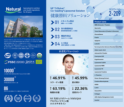 Natural Field presents its NF TriSolve® healthy aging solutions and co-loading® liposomal technology at Hi Japan 2026, featuring multi-active ingredient delivery innovations.