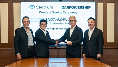 Karpowership and Seatrium mark the award of LNGT Akdeniz, the partnership's ninth FSRU conversion project. From left to right – Mr. Osman Murat Karadeniz, Chairman, Karpowership, Mr. Alvin Gan, Executive Vice President, Repairs & Upgrades, Seatrium, Mr. Gokhan Kocak, Chief Technical Operations Officer, Karpowership and Mr. Chris Ong, Chief Executive Officer, Seatrium. From left to right – Mr. Osman Murat Karadeniz, Chairman, Karpowership, Mr. Alvin Gan, Executive Vice President, Repairs & Upgrades, Seatrium, Mr. Gokhan Kocak, Chief Technical Operations Officer, Karpowership and Mr. Chris Ong, Chief Executive Officer, Seatrium. Photo Credit: Seatrium Karpowership and Seatrium mark the award of LNGT Akdeniz, the partnership's ninth FSRU conversion project. From left to right – Mr. Osman Murat Karadeniz, Chairman, Karpowership, Mr. Alvin Gan, Executive Vice President, Repairs & Upgrades, Seatrium, Mr. Gokhan Kocak, Chief Technical Operations Officer, Karpowership and Mr. Chris Ong, Chief Executive Officer, Seatrium. From left to right – Mr. Osman Murat Karadeniz, Chairman, Karpowership, Mr. Alvin Gan, Executive Vice President, Repairs & Upgrades, Seatrium, Mr. Gokhan Kocak, Chief Technical Operations Officer, Karpowership and Mr. Chris Ong, Chief Executive Officer, Seatrium. Photo Credit: Seatrium