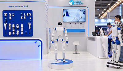 （RoboParty’s RP1 humanoid robot on display at IROS 2026）