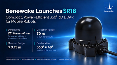 Benewake Introduces Compact, Power-Efficient SR18 360° 3D LiDARs for Mobile Robots