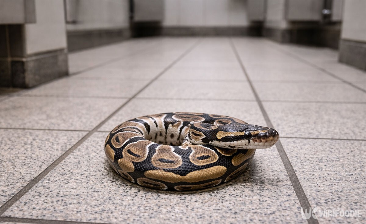 화장실에서 발견된 볼파이톤의 모습이다. 해당 이미지는 기사 이해를 돕기 위해 AI로 재연하였습니다. / 위키푸디