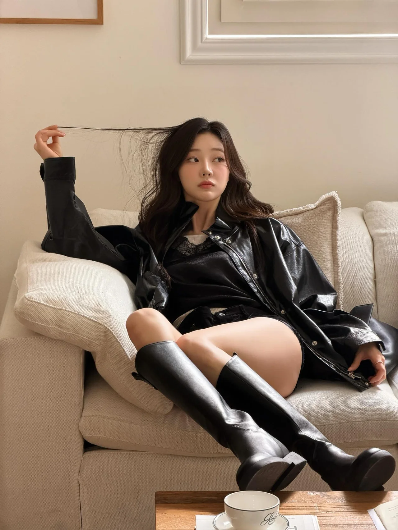 롱부츠, 호보백 | 7.5cm의 마법으로 완성한 압도적인 각선미와 비율의 미학 /사진=이시안 인스타그램