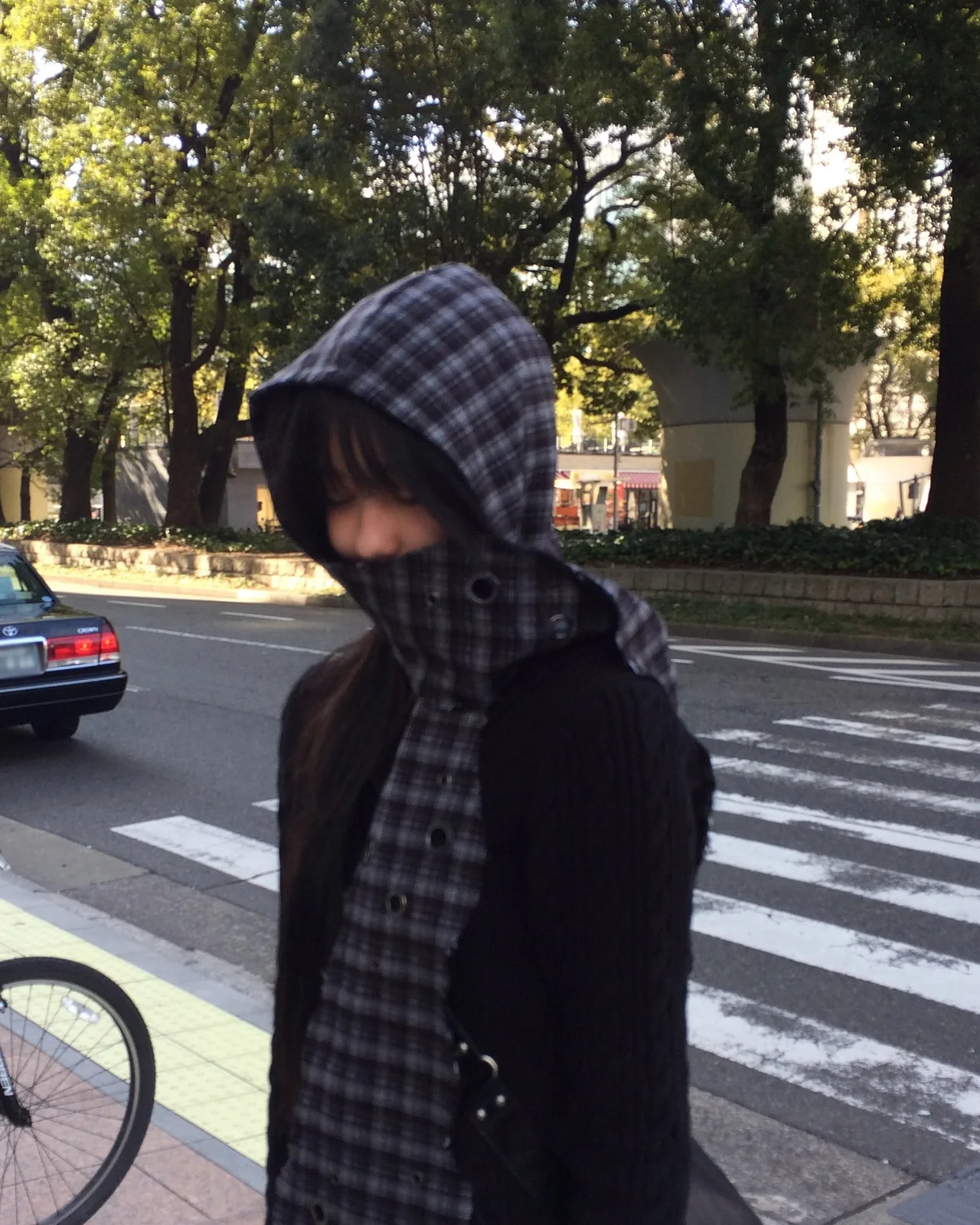 타탄체크 후드 머플러 | 얼굴을 가려도 뚫고 나오는 독보적인 비주얼의 정점 /사진=이즈나 인스타그램