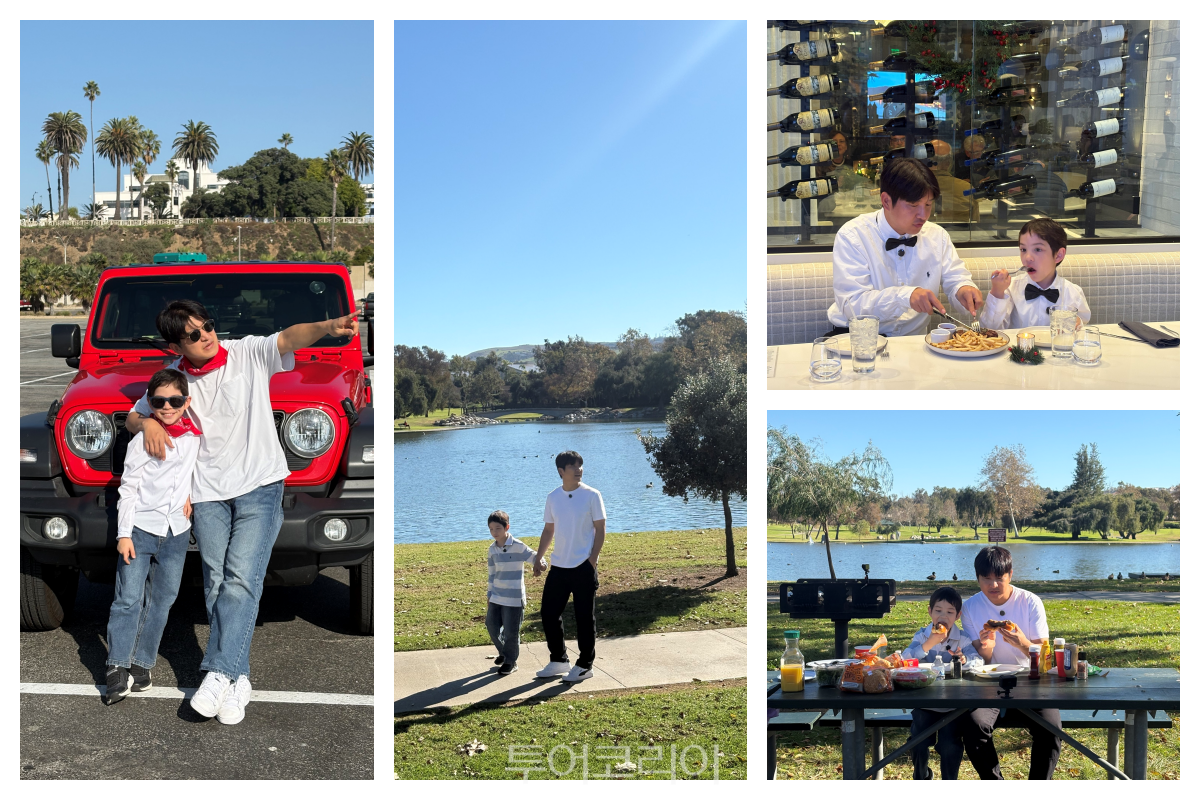 전 국가대표 축구선수 박주호가 아들 박건후 군과 함께한 캘리포니아 로드트립을 즐기고 있는 모습/사진-캘리포니아관광청