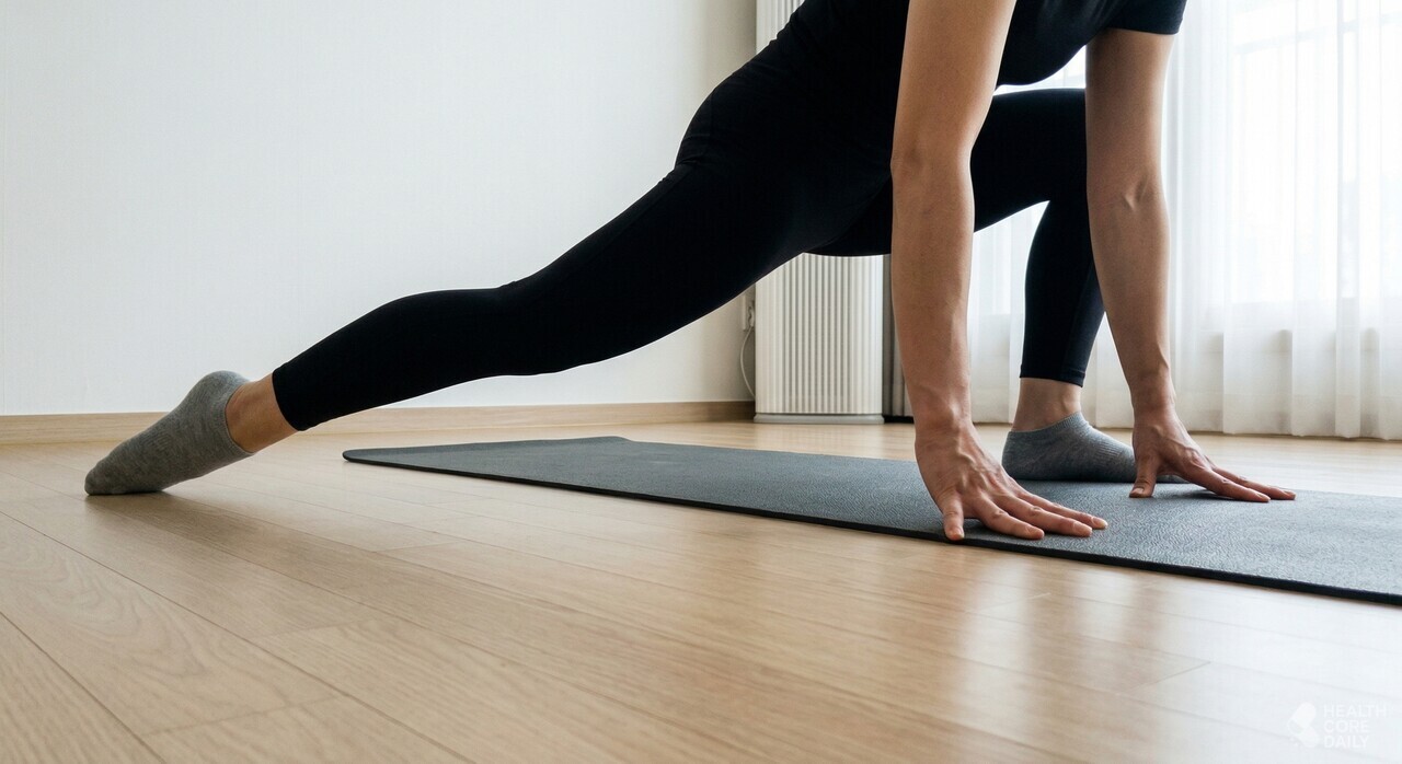 발레 전 스트레칭하는 모습.