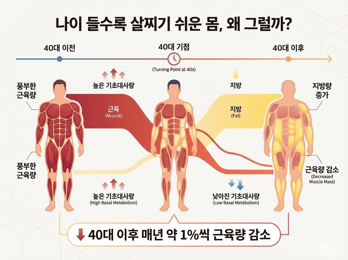근육량 감소 과정 삽화. / 헬스코어데일리