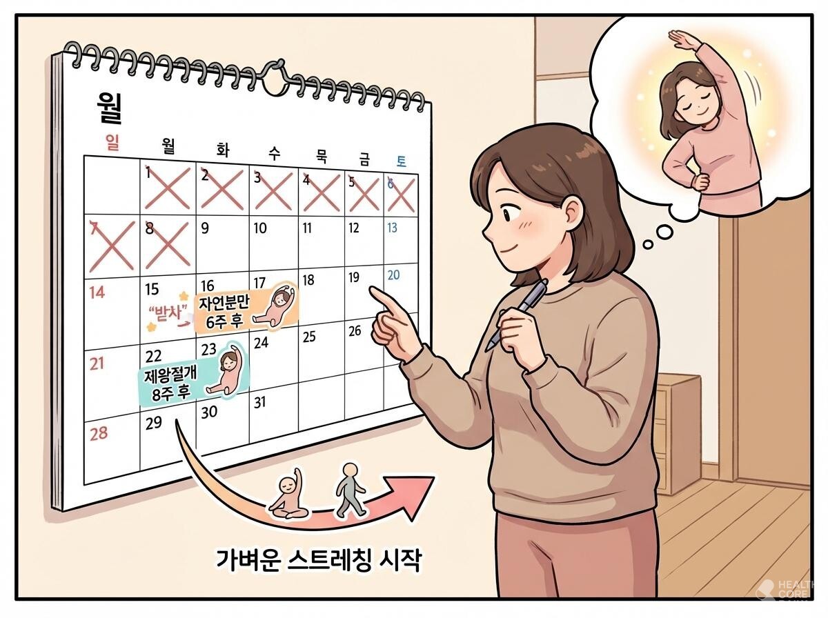 출산 후 운동 가능 기간 삽화. / 헬스코어데일리
