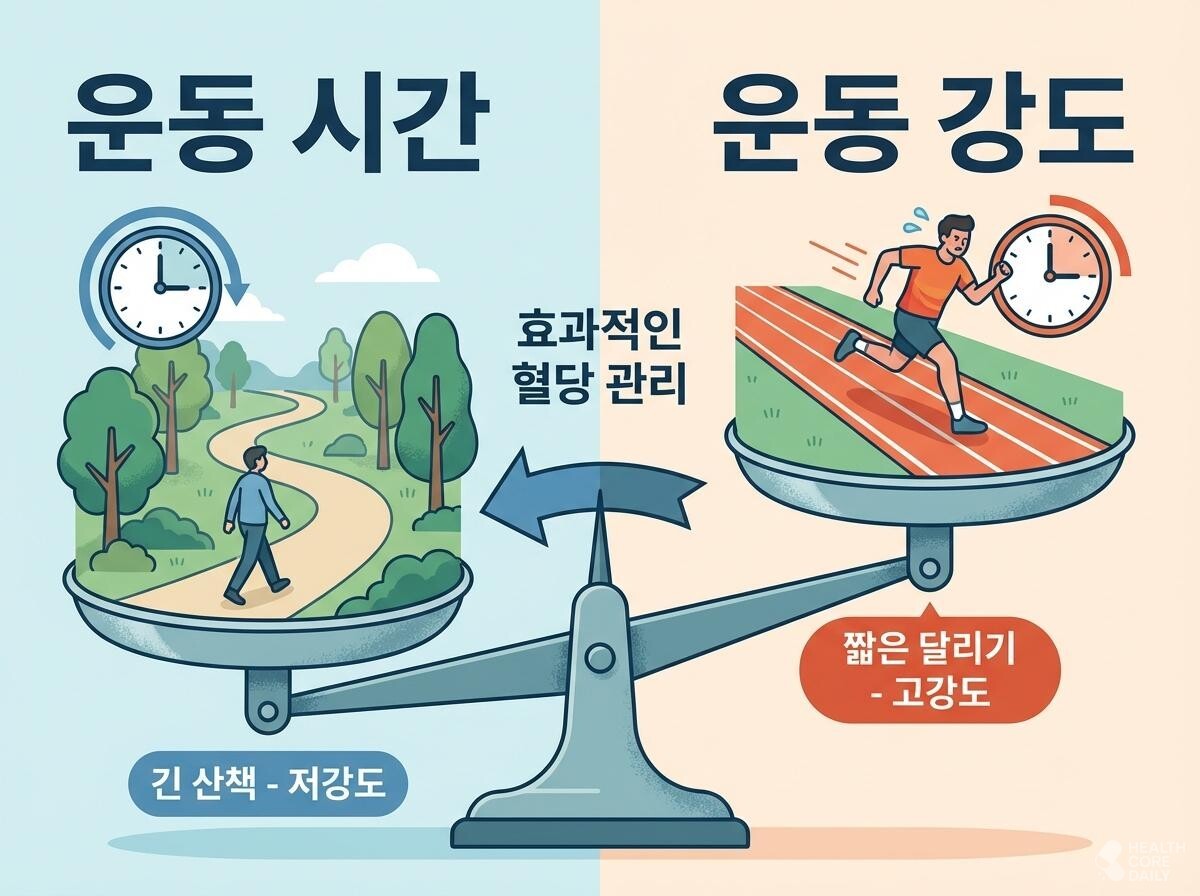 저강도 운동과 고강도 운동 비교 삽화. / 헬스코어데일리