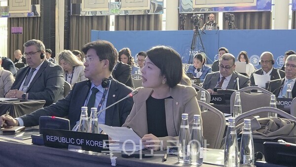 한지아 의원이 제3상임위 발언을 하고 있다.