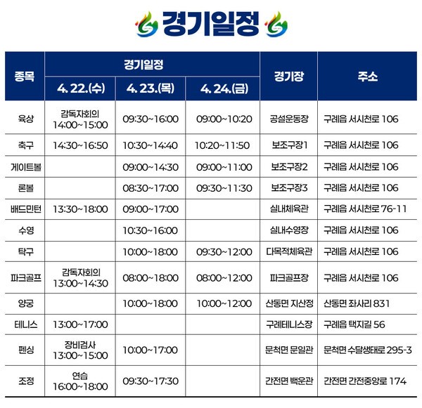 제34회 전라남도장애인체육대회 경기일정