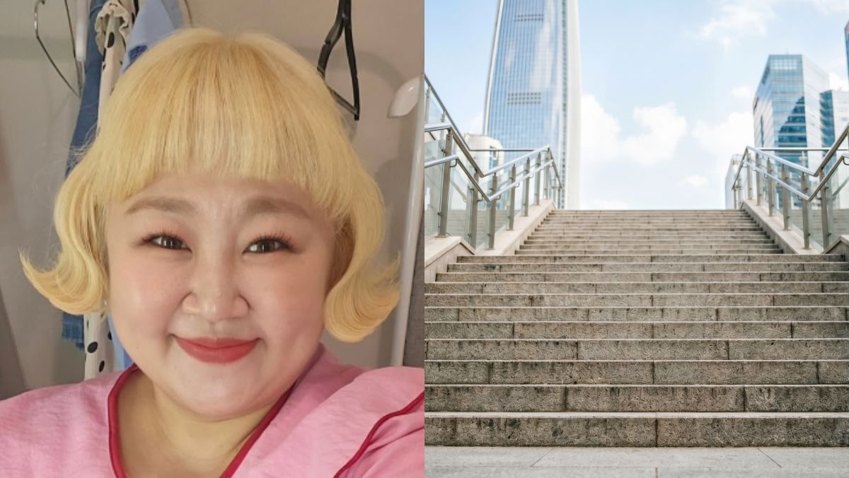 (왼쪽) 개그우먼 홍윤화, (오른쪽) 계단. / 홍윤화 인스타그램, 헬스코어데일리