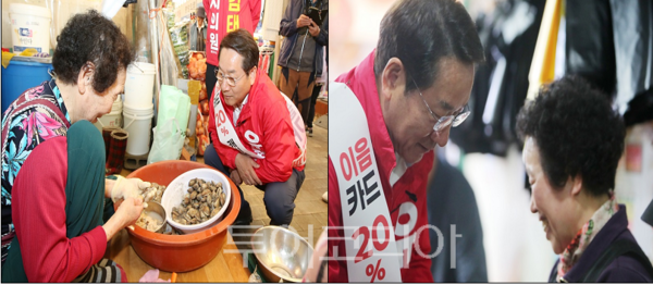 유정복 국민의힘 인천시장 예비후보가 2일 인천 미추홀구 용현시장을 찾아 시민들과 인사하고 있다. (사진= 유정복 예비후보실)