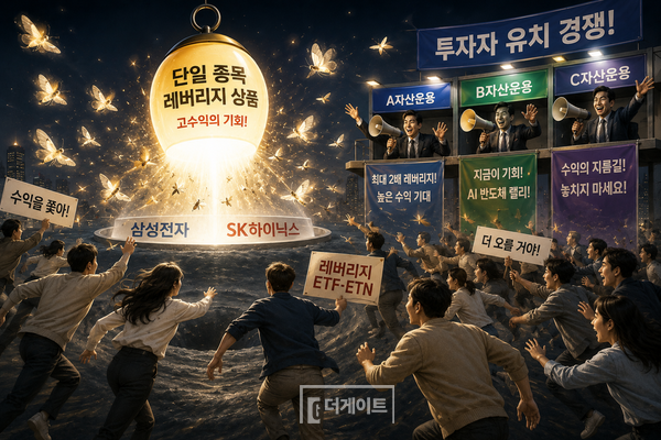 삼성전자·SK하이닉스 단일 종목 레버리지 상품에 투자하기 위해 몰려드는 개인 투자자들 (사진=AI 생성 이미지)