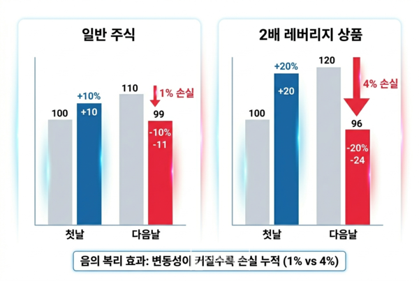 일반 주식과 레버리지 상품 수익률 비교 (사진=AI 생성 이미지)