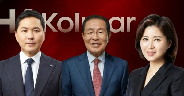 왼쪽부터 윤상현 콜마홀딩스 부회장, 윤동한 콜마그룹 회장, 윤여원 전 콜마비앤에이치 대표(사진=각 사)