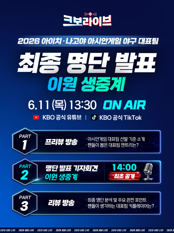 아시안게임 최종 명단 기자회견 생중계(사진=KBO)