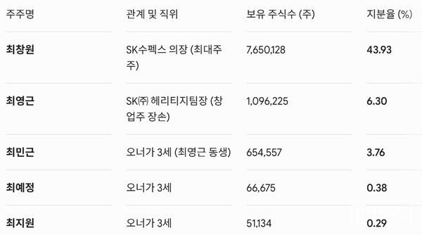 SK디스커버리 개인 주주 지분율 상위 5명