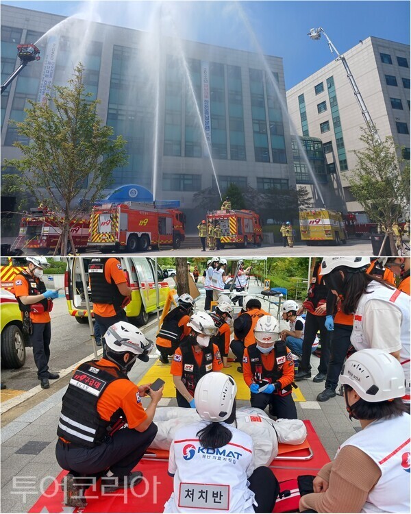 ▲지난 26일 국립공주대학교 예산캠퍼스에서 실전처럼 펼쳐진 '2026 재난대비 안전충남훈련' 모습. /사진-충남도(편집 류석만 기자)