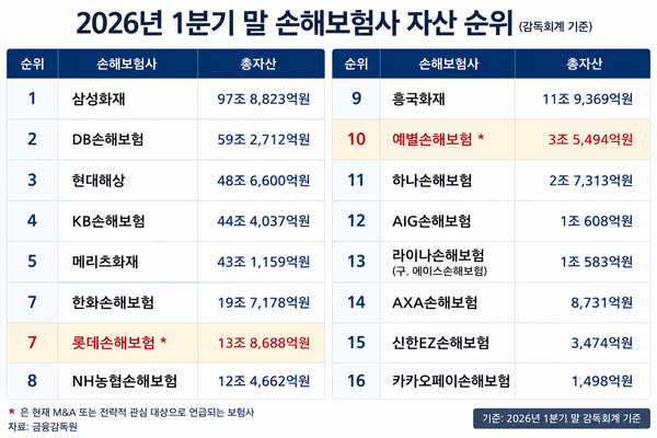 올해 1분기 말 감독회계 기준 손해보험사 자산 규모 (자료=금융감독원 제공)