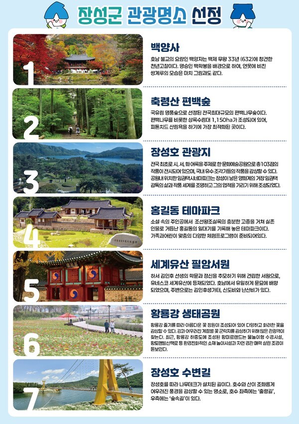 장성군이 기존 장성8경을 장성 관광명소로 개편했다/사진-장성군 제공