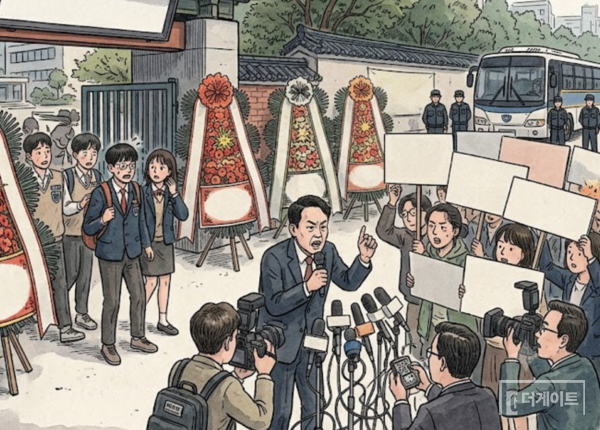 배재고 정문 앞은 난리통이 됐다(사진=제미나이 생성 이미지)