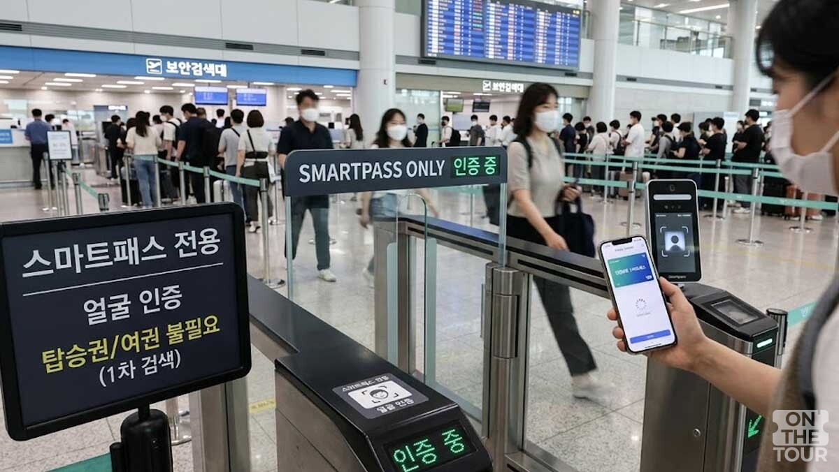 여행객이 얼굴 인증으로 안면 인식 통과를 진행하고 있다. 이해를 돕기 위해 AI 이미지 생성 프로그램으로 만든 참고 사진입니다./ 온더투어
