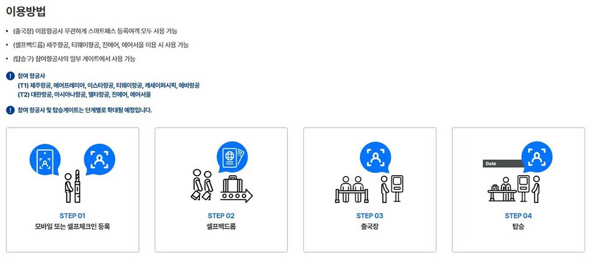 스마트패스 이용 방법을 안내하는 인천국제공항 홈페이지 화면. / 인천국제공항 홈페이지