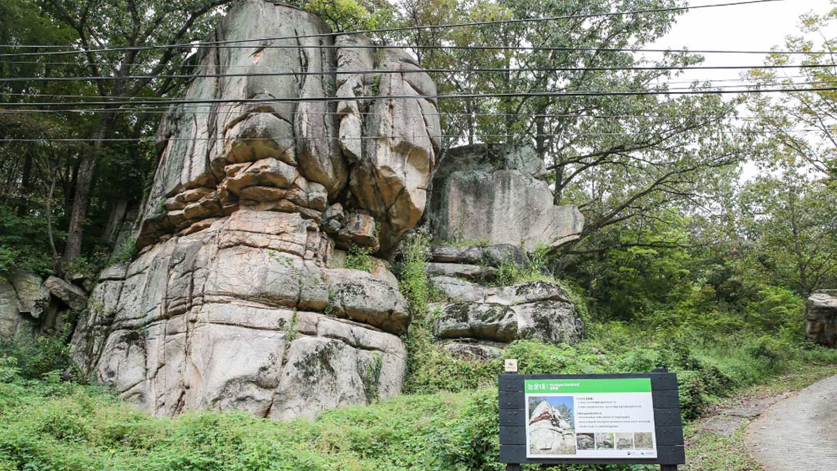 산책로 바로 옆에서 구름을 뚫을 듯 하늘을 향해 우뚝 솟아오른 제6곡 능운대. / 충북 공식 블로그
