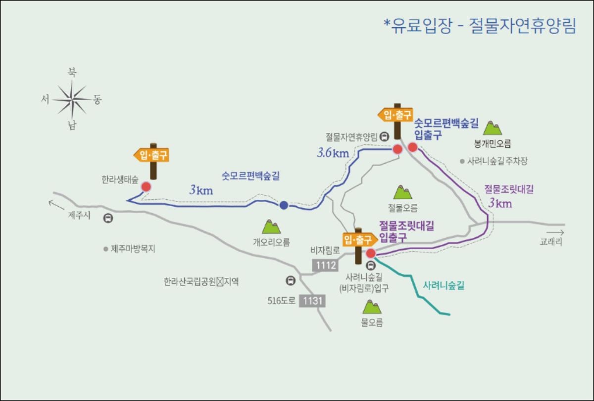제주 숫모르편백숲길 코스. / 국가숲길 한라산둘레길 제공