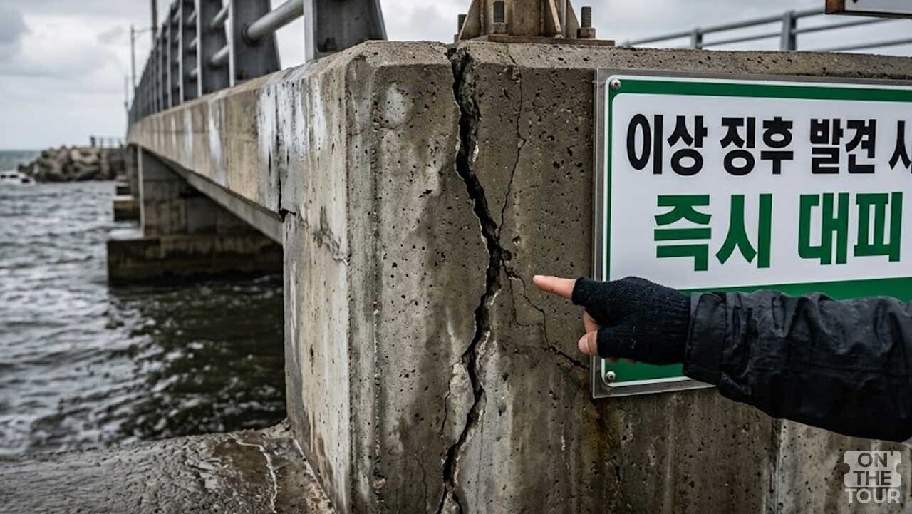 교량 콘크리트 구조물에 생긴 심각한 균열(AI 생성). / 온더투어