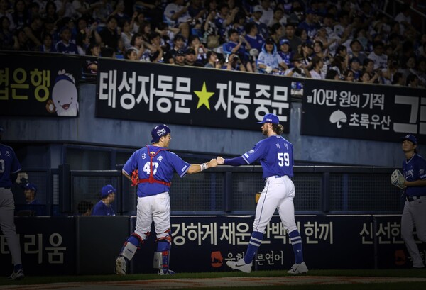 28일 가장 먼저 가을야구 확률 100%에 도달한 삼성(사진=삼성)