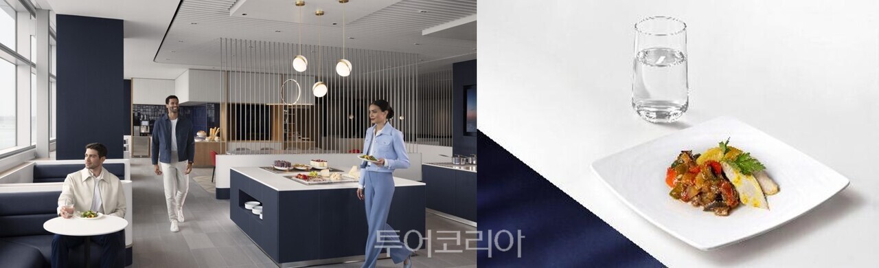 "[이미지2] 에어프랑스 로스엔젤레스 국제공항 라운지 (좌), 파리 샤를 드 골 공항 장거리 노선 라운지 메뉴 (우) (사진제공=에어프랑스)" "[이미지3] 에어프랑스 클라랑스(Clarins) 스파 공간 (사진제공=에어프랑스)"