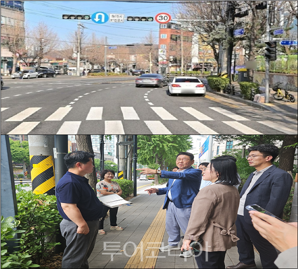 고선희 서해구의회 의장은 지난 7일 김교흥 국회의원, 서해구 관계 부서와 함께 가좌동 가림고등학교 방면 삼거리 일대를 찾아 교통사고 위험요인을 점검하고 학생들의 안전한 통학을 위한 대책을 논의하고 있다.