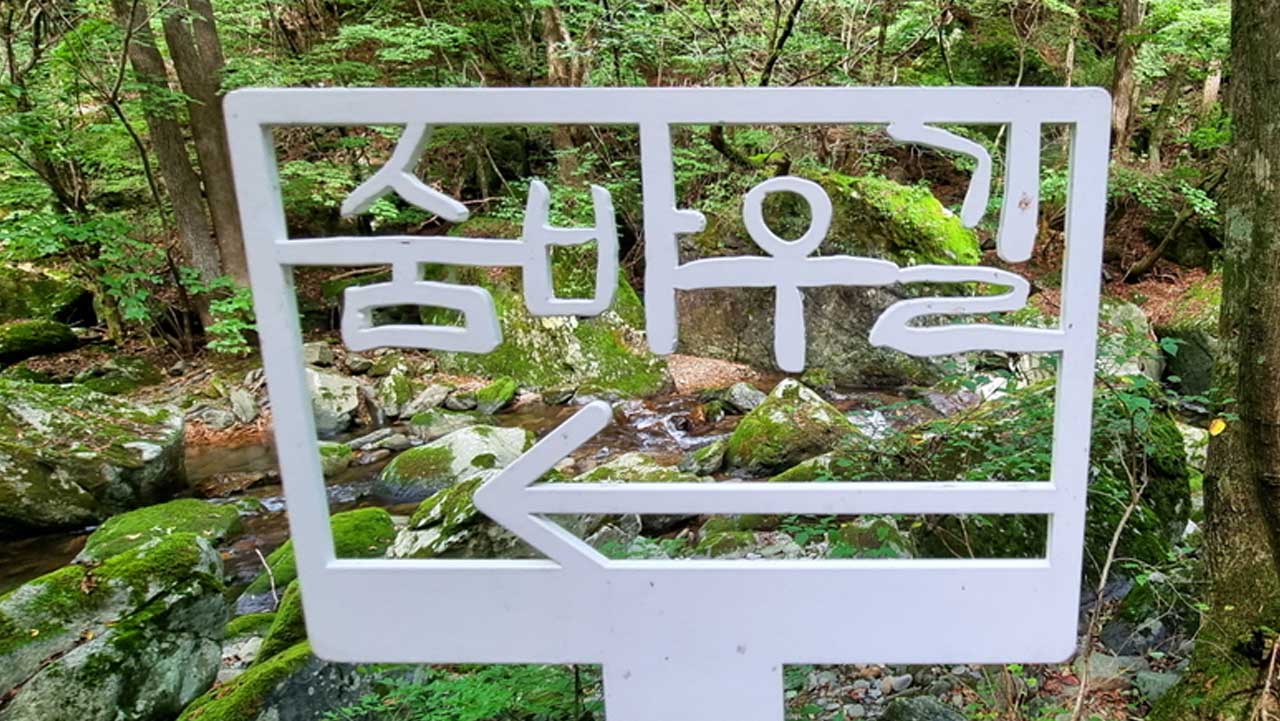 산책 방향을 안내해 주는 '숨바우길' 프레임 표지판. / 숲생태지도자협회
