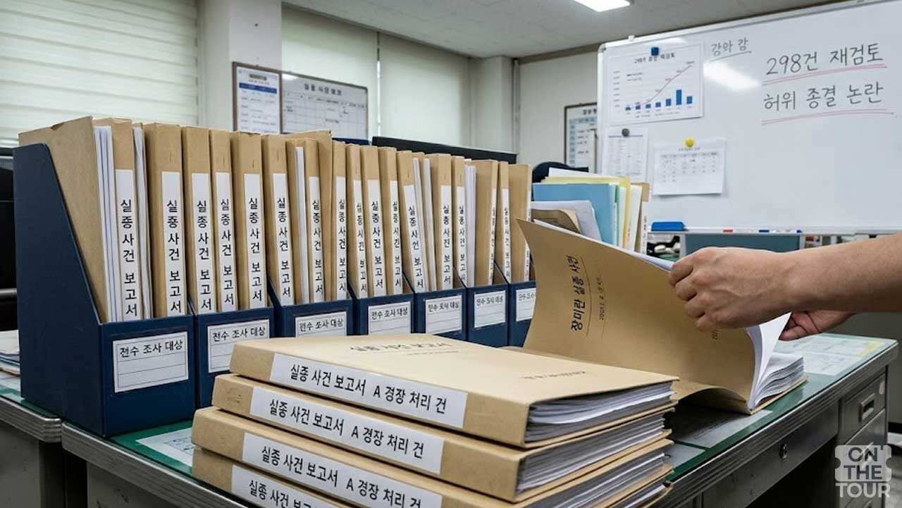 부실 수사 및 허위 종결 처리 논란으로 전수 조사와 재검토 대상이 된 실종 사건 보고서 서류철. / 온더투어
