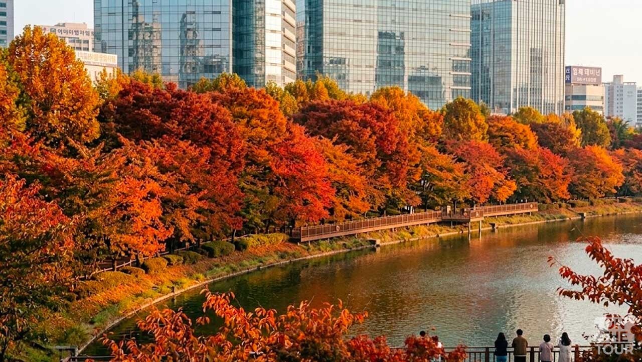 단풍이 아름답게 물드는 송파 석촌호수 산책로. (AI 생성) / 온더투어