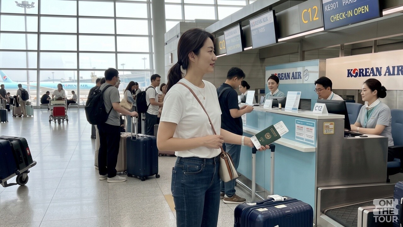 인천공항에서 수하물 위탁을 기다리는 모습. (AI 생성) / 온더투어