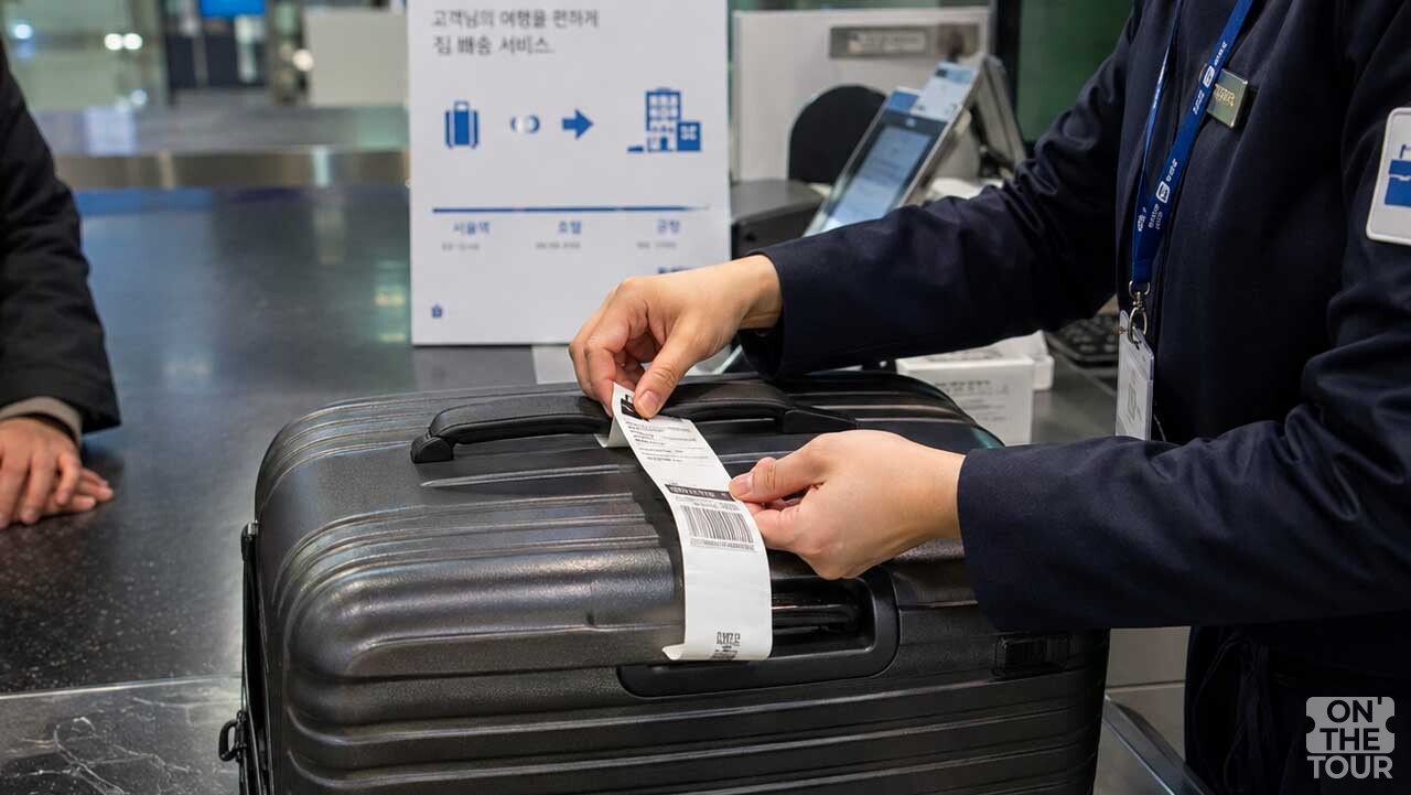 여행 마지막 날 숙소에서 기차역으로 역방향 배송된 짐을 역 접수처에서 수령하는 모습. (AI 생성) / 온더투어