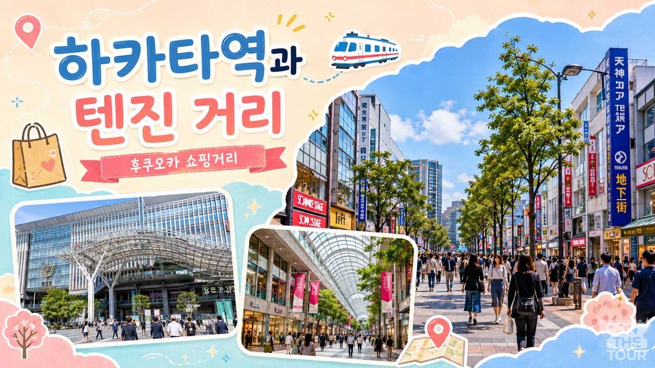 하카타역 아뮤플라자와 텐진 지하상가에서 쇼핑을 즐기며 일정을 정리하는 3일차 코스(AI 생성). / 온더투어