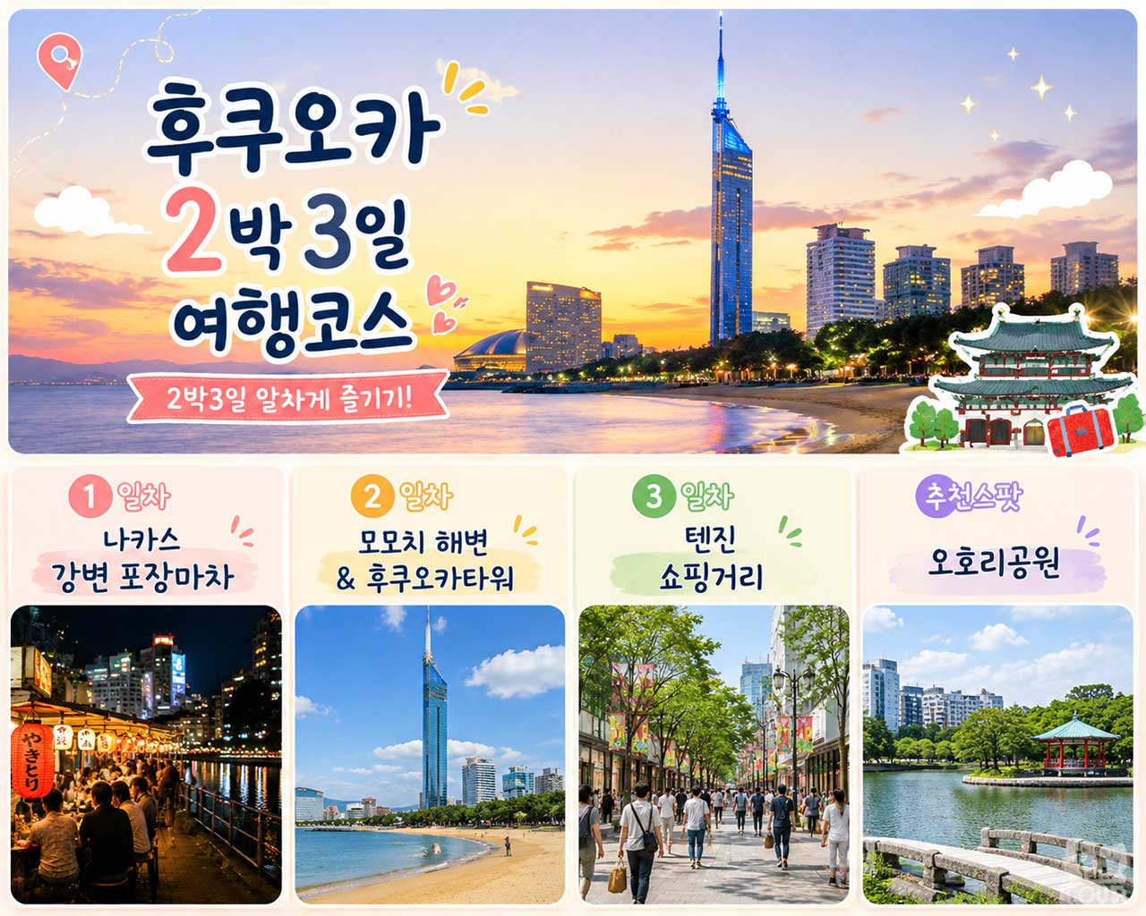 명소를 요약한 2박 3일 일정(AI 생성). / 온더투어