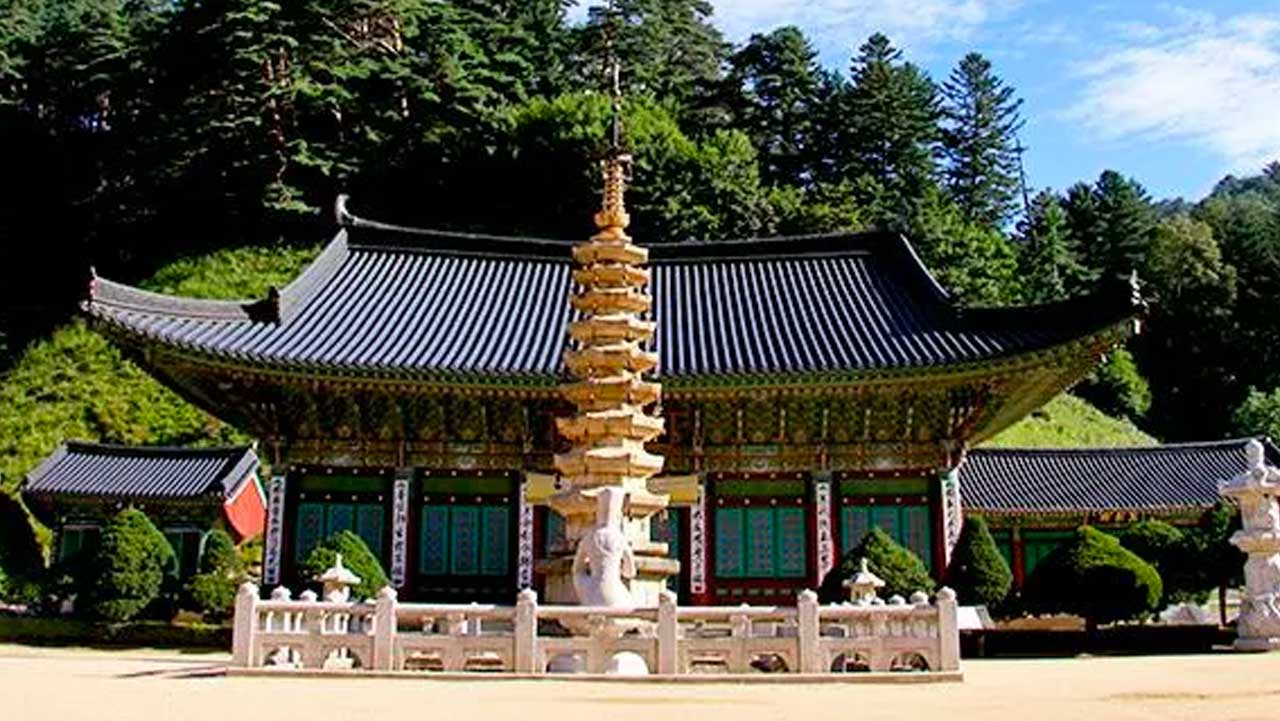 전나무숲길과 함께 둘러보기 좋은 평창 월정사의 팔각구층석탑과 적광전 풍경. / 템플스테이
