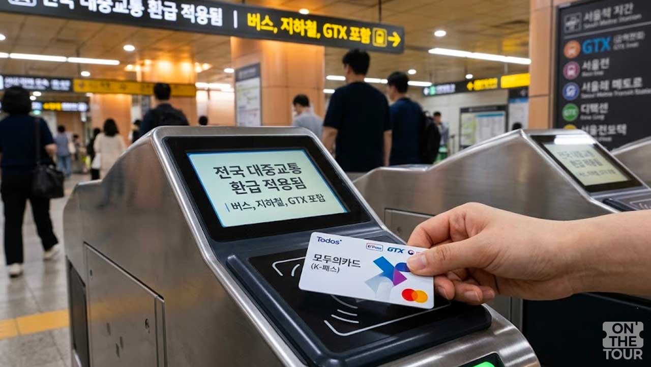 모두의카드(기후동행패스) 실물 카드를 태그하는 장면. (AI 생성) / 온더투어