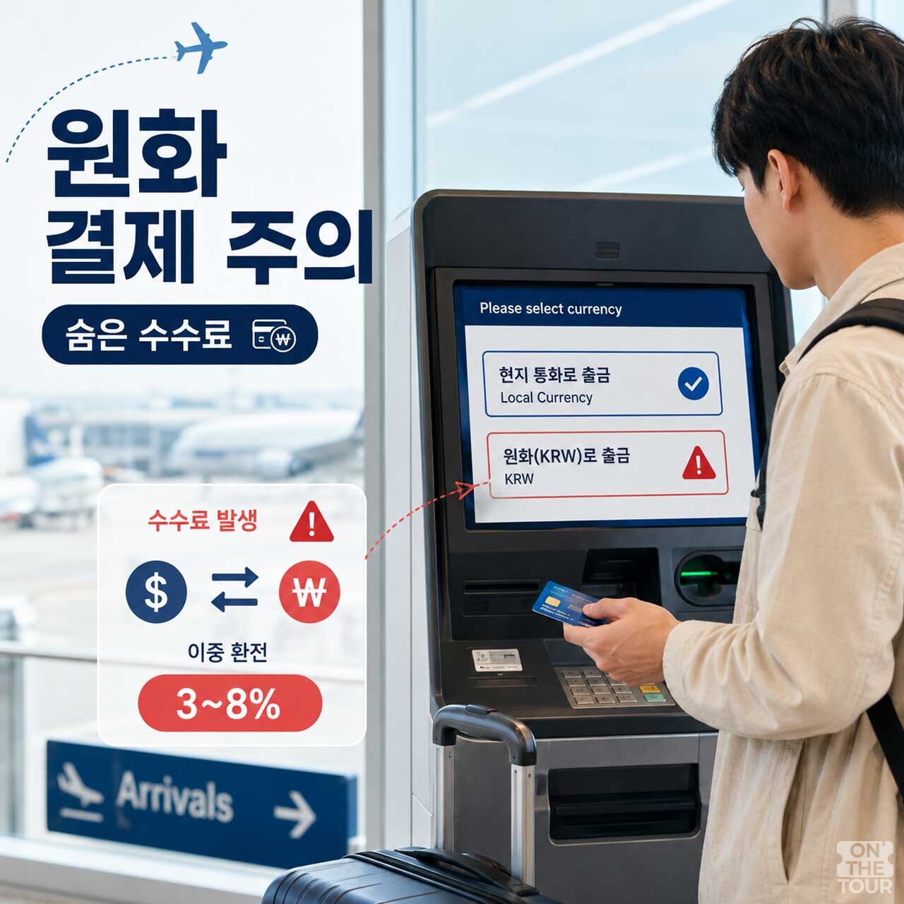 원화 출금 선택 시 이중 환전이 적용돼 3~8%의 수수료가 추가된다. (AI 생성) / 온더투어