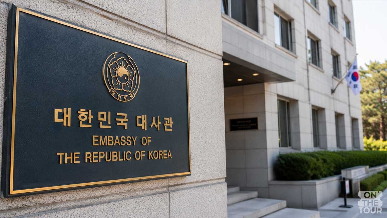 여권 재발급 및 긴급 여권 신청을 위해 방문해야 하는 대한민국 대사관. (AI 생성) / 온더투어