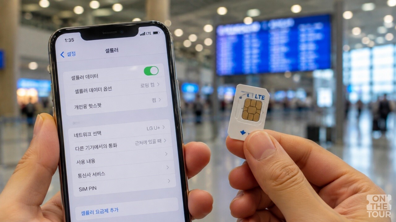 핸드폰과 유심을 들고 있다. (AI 생성) / 온더투어