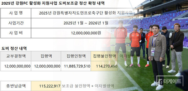 2025년 11월 4일 일본 히로시마 에디온 피스 윙 스타디움에서 강원FC 선수단을 격려하는 김진태 전 강원도지사